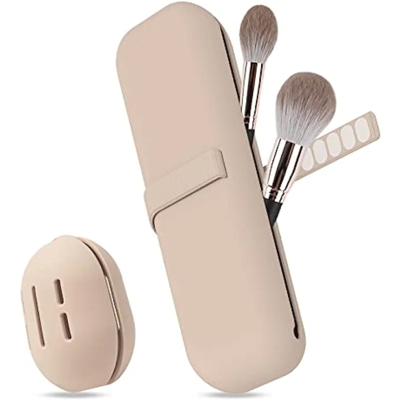 Travel Makeup Brush Holder, Silicone Cosmetic Brushes Bag, Makeup Sponge Case Portable Waterproof Makeup Tools for Women Girls